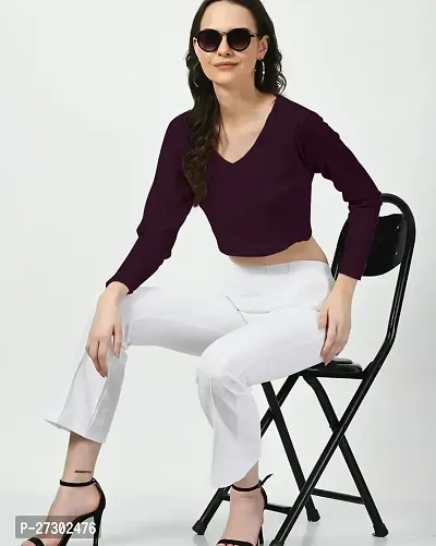 Elegant Purple Polyester Solid Top For Women-thumb5