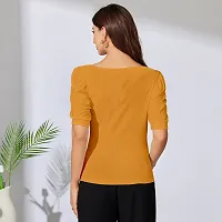 Elegant Yellow Polyester Solid Top For Women-thumb2