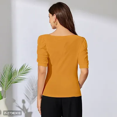 Elegant Yellow Polyester Solid Top For Women-thumb3