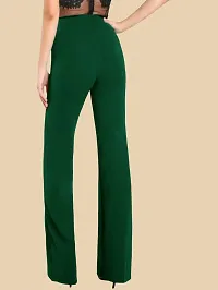 Elegant Green Polyester Solid Trousers For Women-thumb2