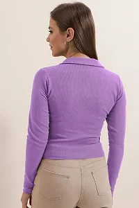 Elegant Purple Polyester Solid Top For Women-thumb1