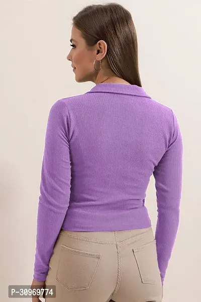 Elegant Purple Polyester Solid Top For Women-thumb2