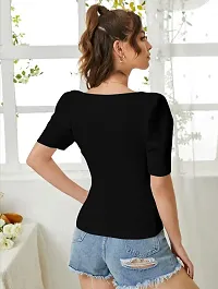 Elegant Black Polyester Solid Top For Women-thumb1