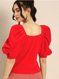 Stylish Red Knitted Polyester Solid Top For Women-thumb2