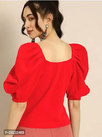 Stylish Red Knitted Polyester Solid Top For Women-thumb3