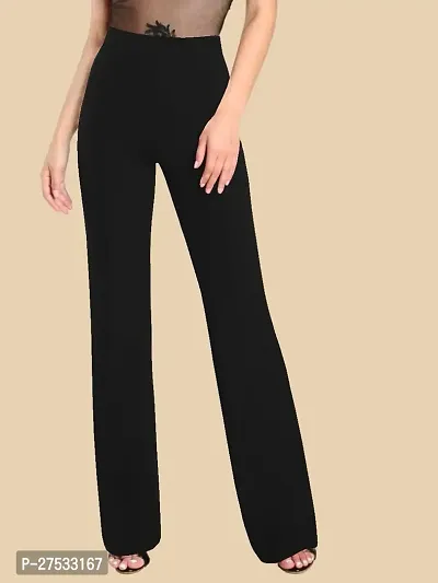 Elegant Black Polyester Solid Trousers For Women-thumb0