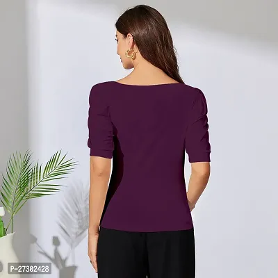 Elegant Purple Polyester Solid Top For Women-thumb3