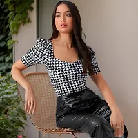 Elegant Black Polyester Checked Top For Women-thumb2