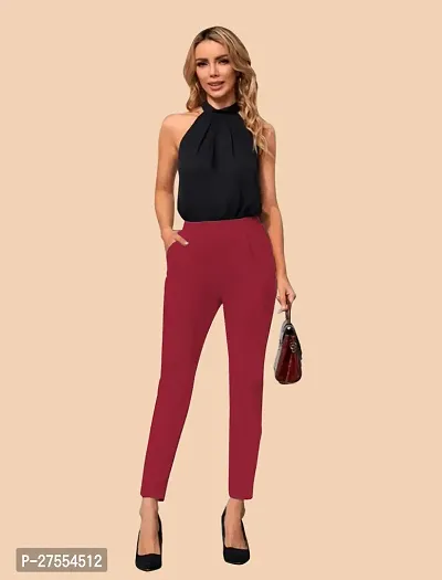 Elegant Maroon Polyester Solid Trousers For Women-thumb5