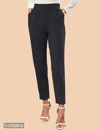 Elegant Black Polyester Solid Trousers For Women