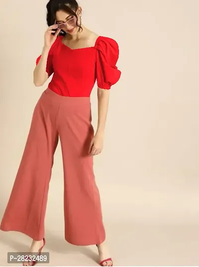 Stylish Red Knitted Polyester Solid Top For Women-thumb4