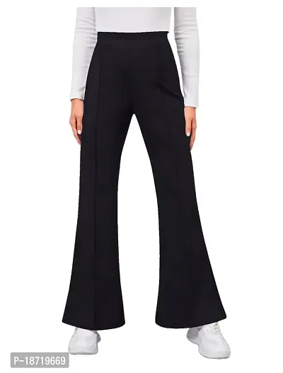 Maheshvi Women's High Waist Bell Bottom Trouser, Elastic Flared Bootcut Pants, Stretchy Parallel Leg for Casual Office Work wear (Dhoni) - L_Black-thumb0