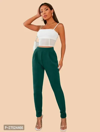 Elegant Green Polyester Solid Trousers For Women-thumb0