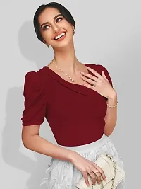 Stylish Maroon Knitted Polyester Solid Top For Women-thumb1