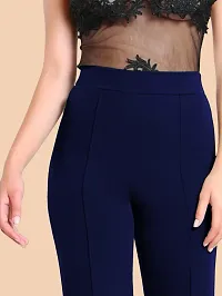 Elegant Navy Blue Polyester Solid Trousers For Women-thumb3