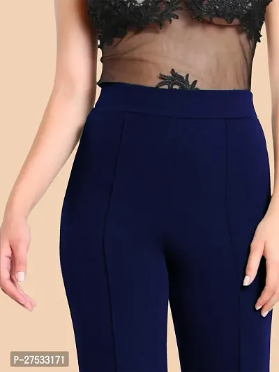 Elegant Navy Blue Polyester Solid Trousers For Women-thumb4