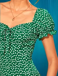 Stylish Green Polyester Printed Fit And Flare Dress For Women-thumb2