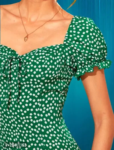 Stylish Green Polyester Printed Fit And Flare Dress For Women-thumb3