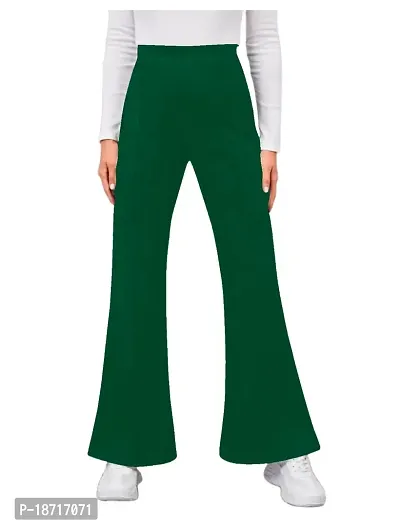 Maheshvi Women's High Waist Bell Bottom Trouser, Elastic Flared Bootcut Pants, Stretchy Parallel Leg for Casual Office Work wear (Dhoni) - XL_Green-thumb0