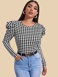 Stylish Black Polyester Checked Top For Women-thumb2