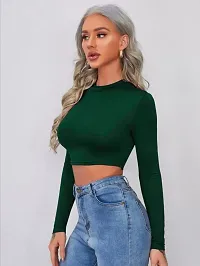 Trendy Green Solid Polyester Blend Crop Top For Women-thumb2