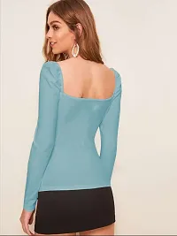 Elegant Turquoise Polyester Solid Top For Women-thumb1