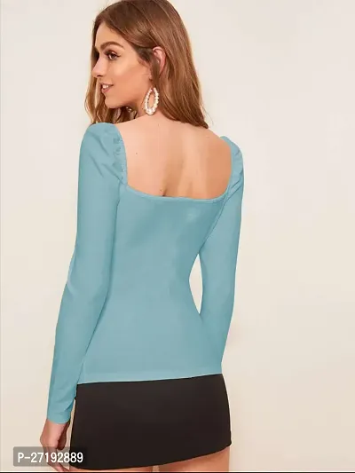 Elegant Turquoise Polyester Solid Top For Women-thumb2