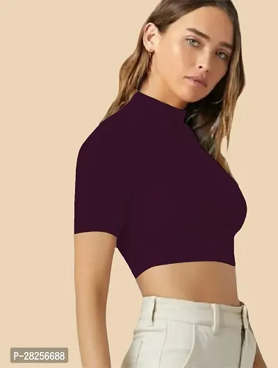 Elegant Purple Knitted Polyester Solid Top For Women-thumb2