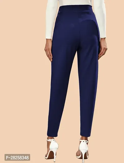 Stylish Navy Blue Polyester Solid Regular Fit Trousers For Women-thumb3