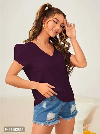 Elegant Purple Polyester Solid Top For Women-thumb3