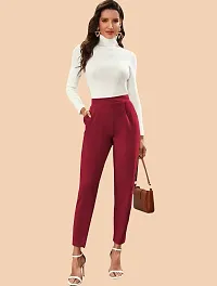 Elegant Maroon Polyester Solid Trousers For Women-thumb4