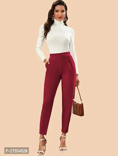 Elegant Maroon Polyester Solid Trousers For Women-thumb5