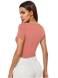 Maheshvi Dream Beauty Fashion Casual Short Sleeves Ribbed Round Neck Polyster Blend Crop Top (17 Inches)-thumb1