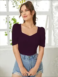 Elegant Purple Polyester Solid Top For Women-thumb2