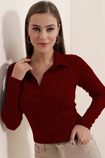 Elegant Solid Crop Length Top For Women