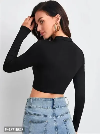 Stylish Polyester Blend Round Neck Full Sleeves Crop Top-thumb2