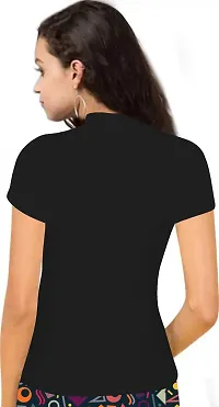 Stylish Solid Black Polyester Spandex Round Neck Tees For Women-thumb2