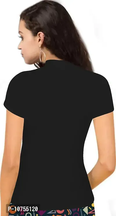 Stylish Solid Black Polyester Spandex Round Neck Tees For Women-thumb3