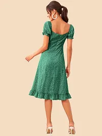 Stylish Green Polyester Printed Fit And Flare Dress For Women-thumb1