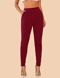 Stylish Maroon Polyester Solid Regular Fit Trousers For Women-thumb3