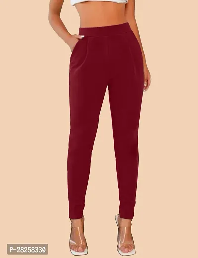 Stylish Maroon Polyester Solid Regular Fit Trousers For Women-thumb4