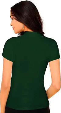 Stylish Solid Green Polyester Spandex Round Neck Tees For Women-thumb2