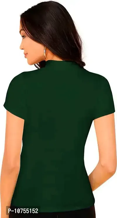 Stylish Solid Green Polyester Spandex Round Neck Tees For Women-thumb3