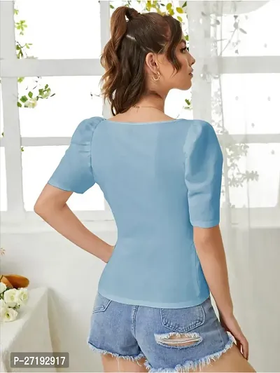 Elegant Turquoise Polyester Solid Top For Women-thumb2