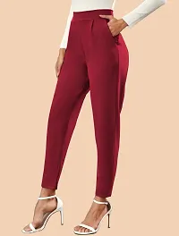 Elegant Maroon Polyester Solid Trousers For Women-thumb1