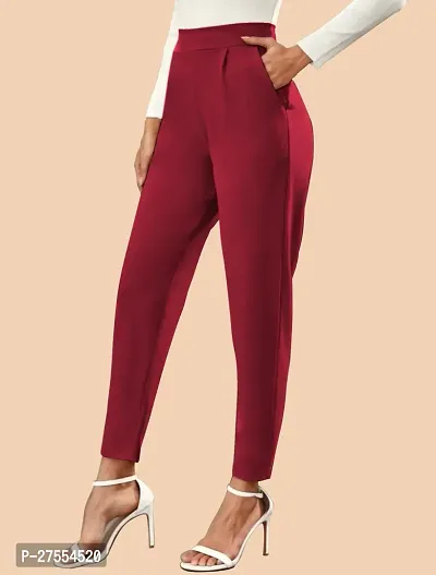 Elegant Maroon Polyester Solid Trousers For Women-thumb2