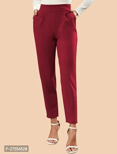 Elegant Maroon Polyester Solid Trousers For Women-thumb0