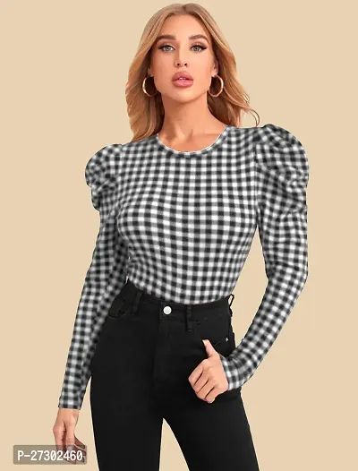 Elegant Black Polyester Checked Top For Women-thumb0