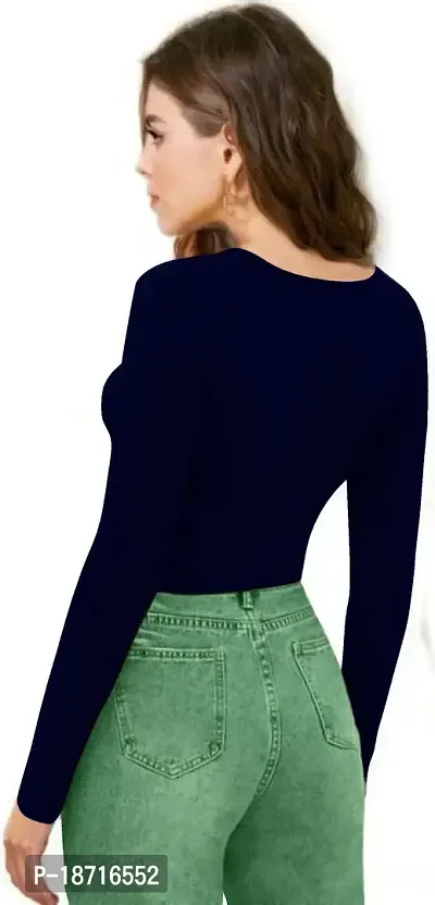 Maheshvi Women's V-Neck Full Sleeve Crop Top (15 Inches) - (Navy Blue),XS - (Baati)-thumb4