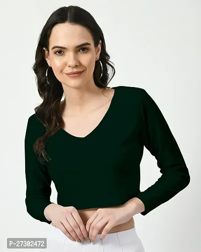 Elegant Green Polyester Solid Top For Women